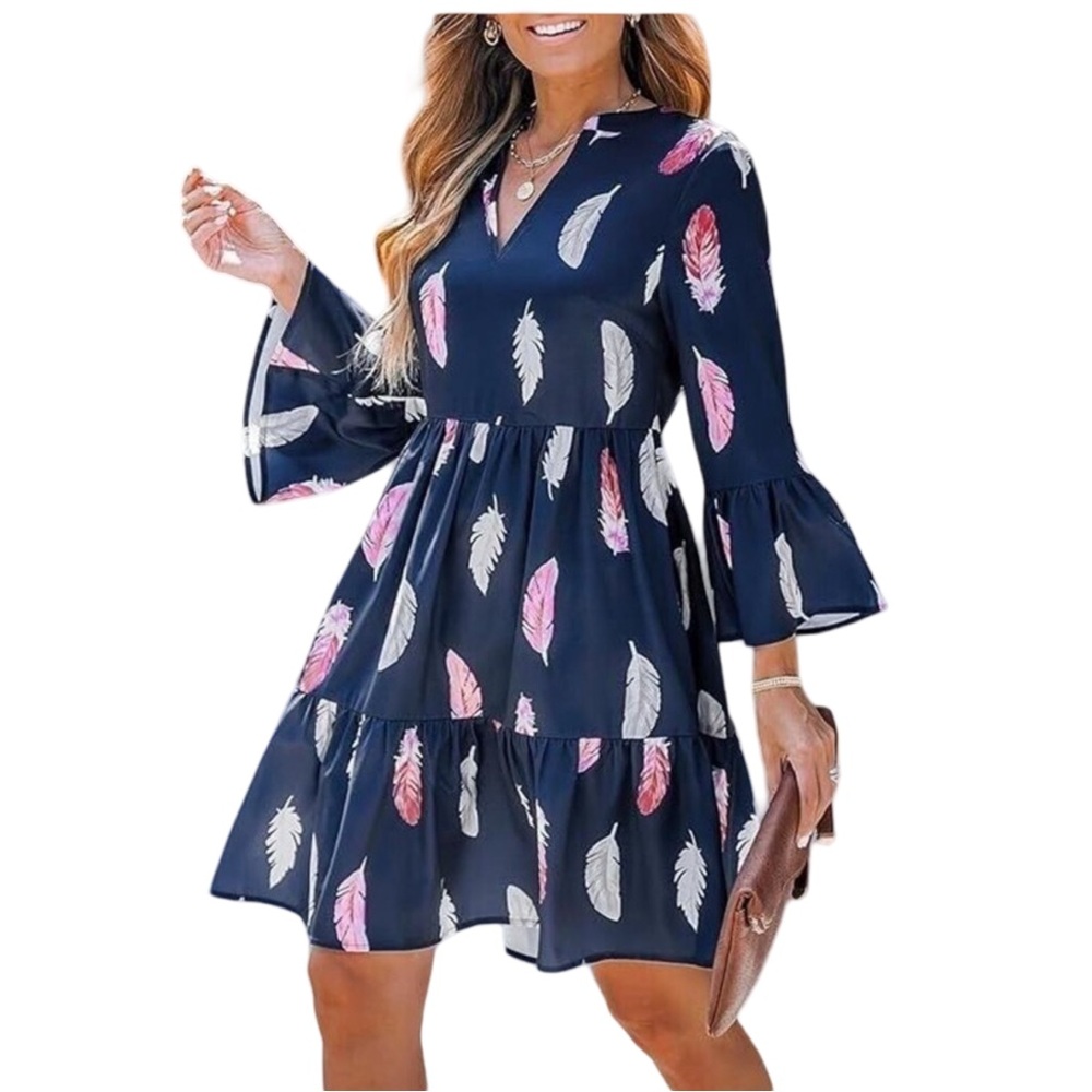 Cupshe Blue and Pink 3/4 Sleeve Ruffled Sundress